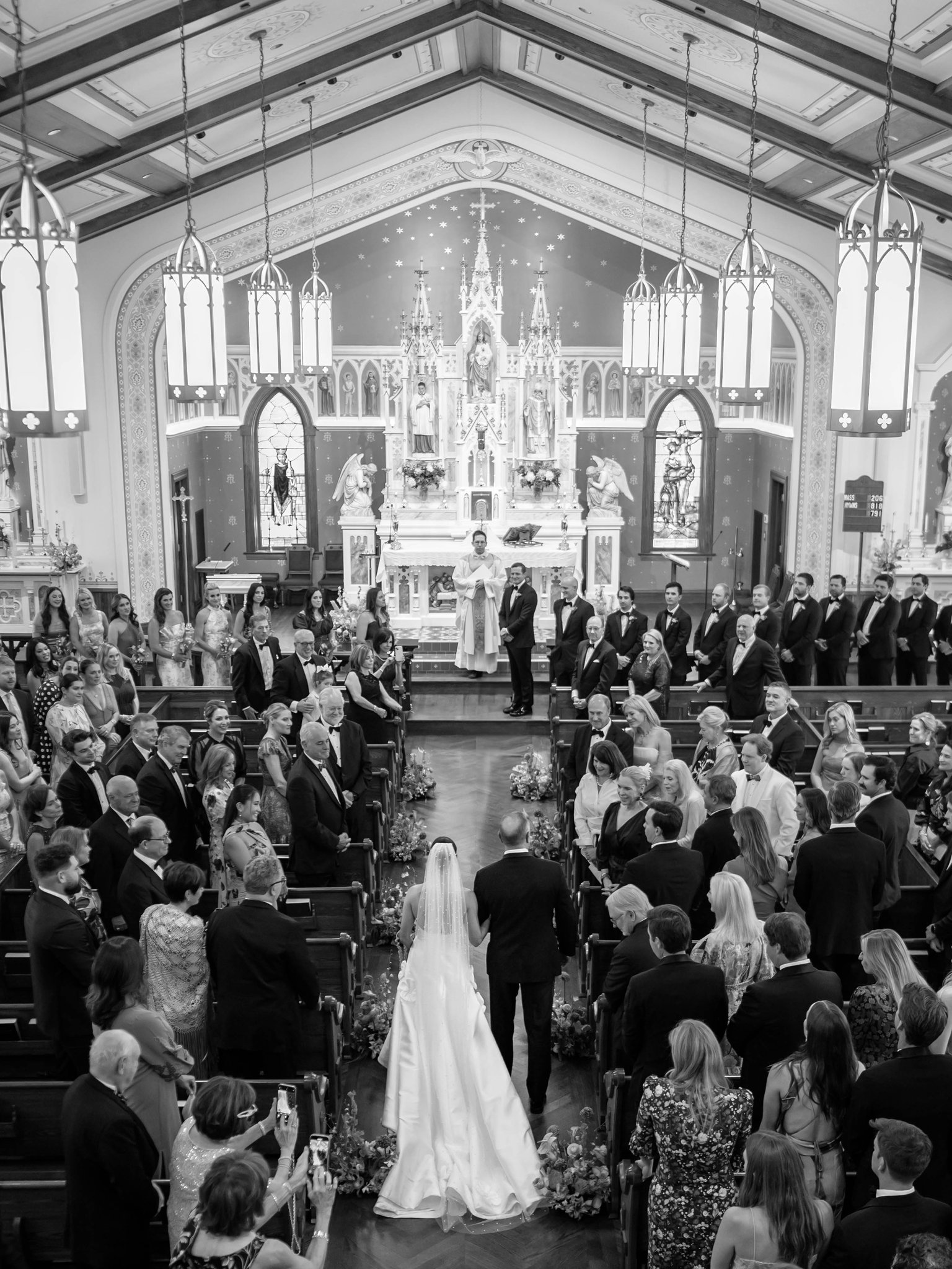 Bride walking down aisle at St. Mary's Aspen