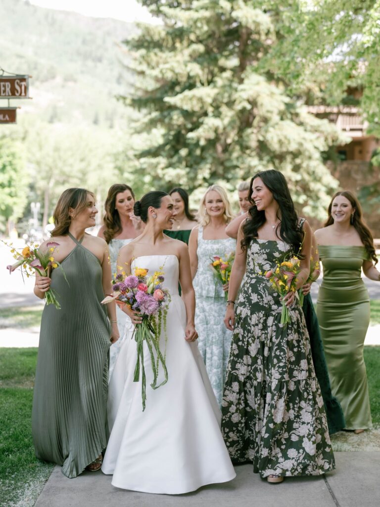 Bride and bridesmaids before St. Mary's Catholic ceremony
