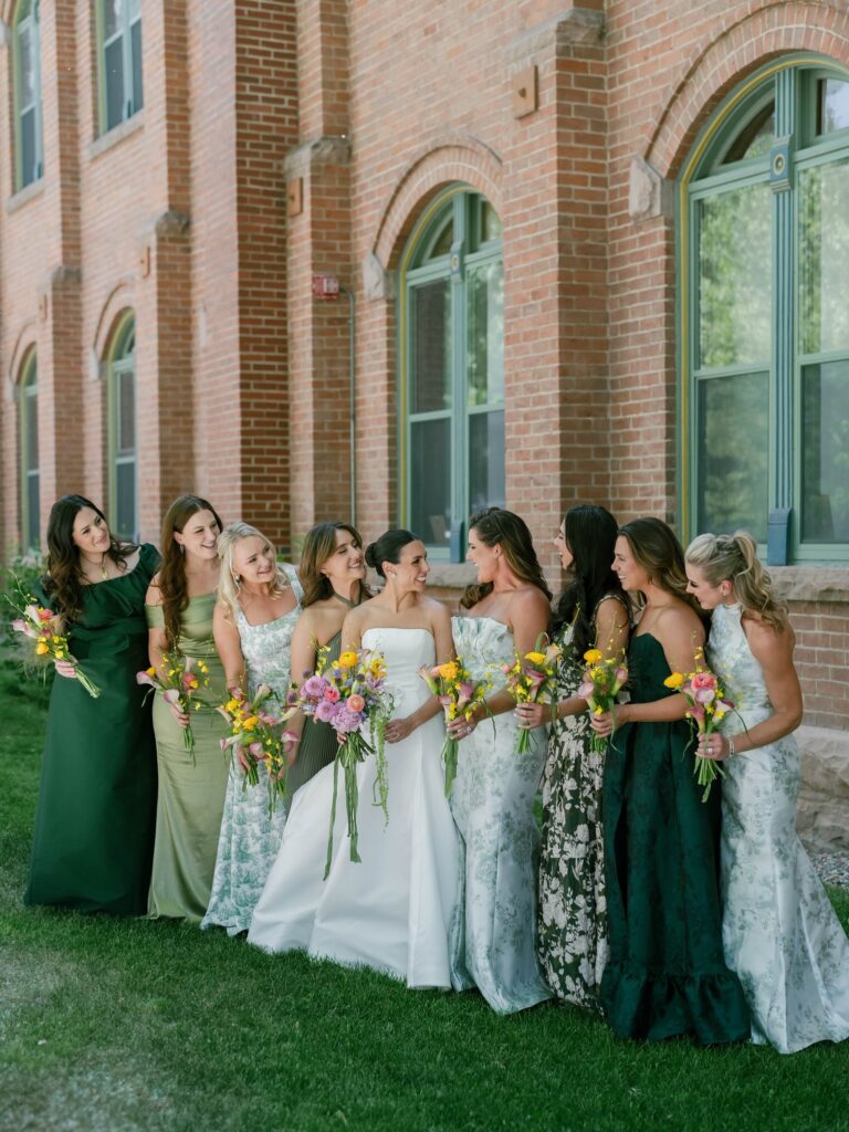 Bride and bridesmaids before St. Mary's Catholic ceremony