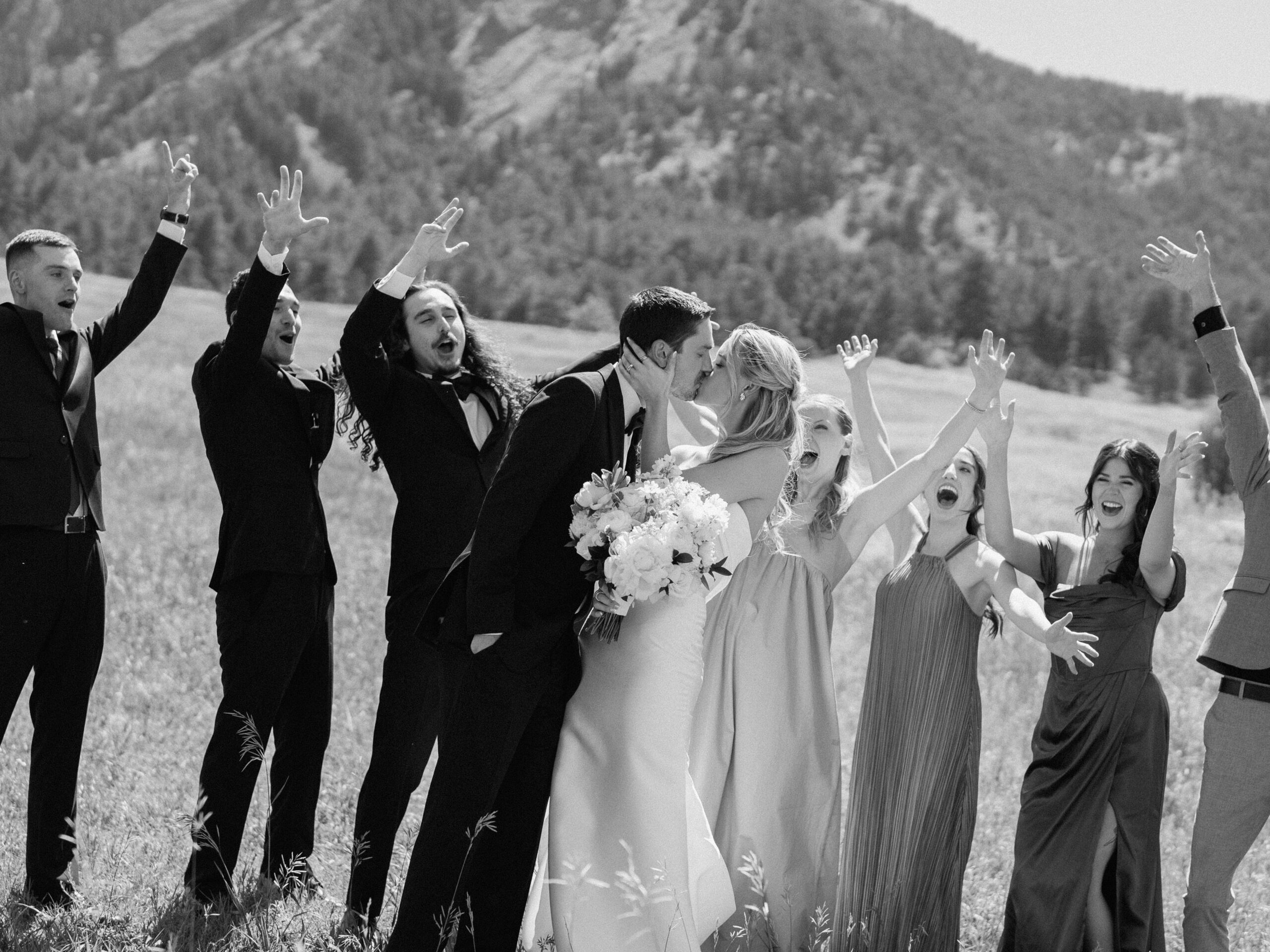 Wedding party portraits at Chautauqua Park Boulder