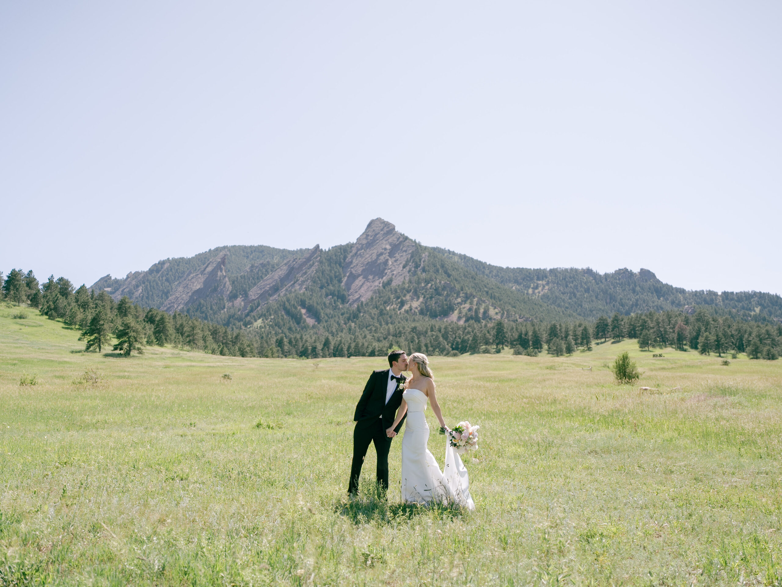 Bride and groom at Chautauqua Park after Boulder wedding